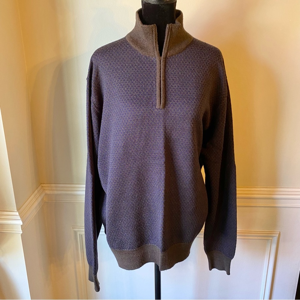 Toscano Merino Wool Blend Diamond Pattern Quarter Zip Mock Neck Sweater
